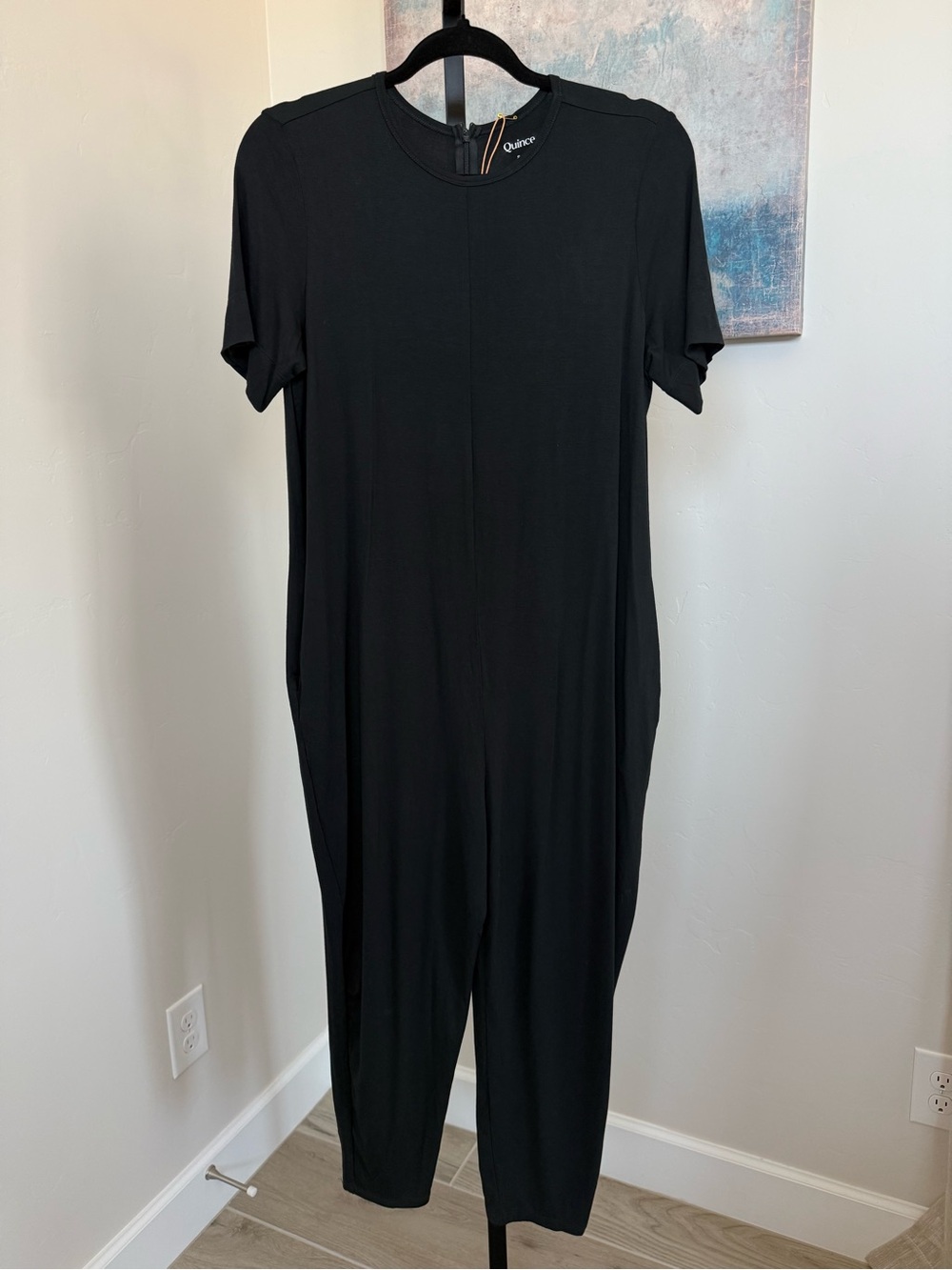 NEW Quince Bamboo Jersey Maternity Everyday Jumpsuit Black Womens Small NWT Soft - Picture 2 of 7